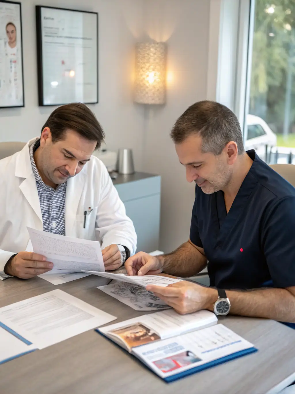 A dedicated account manager consulting with a cosmetic dentist, symbolizing the personalized support and strategic guidance offered in the Elite plan.